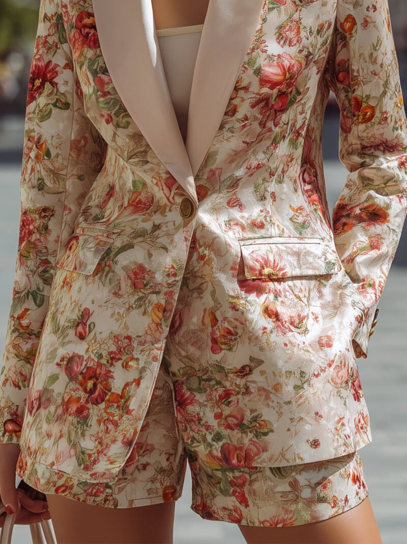 Floral Satin Blazer And Shorts Set - Image 3