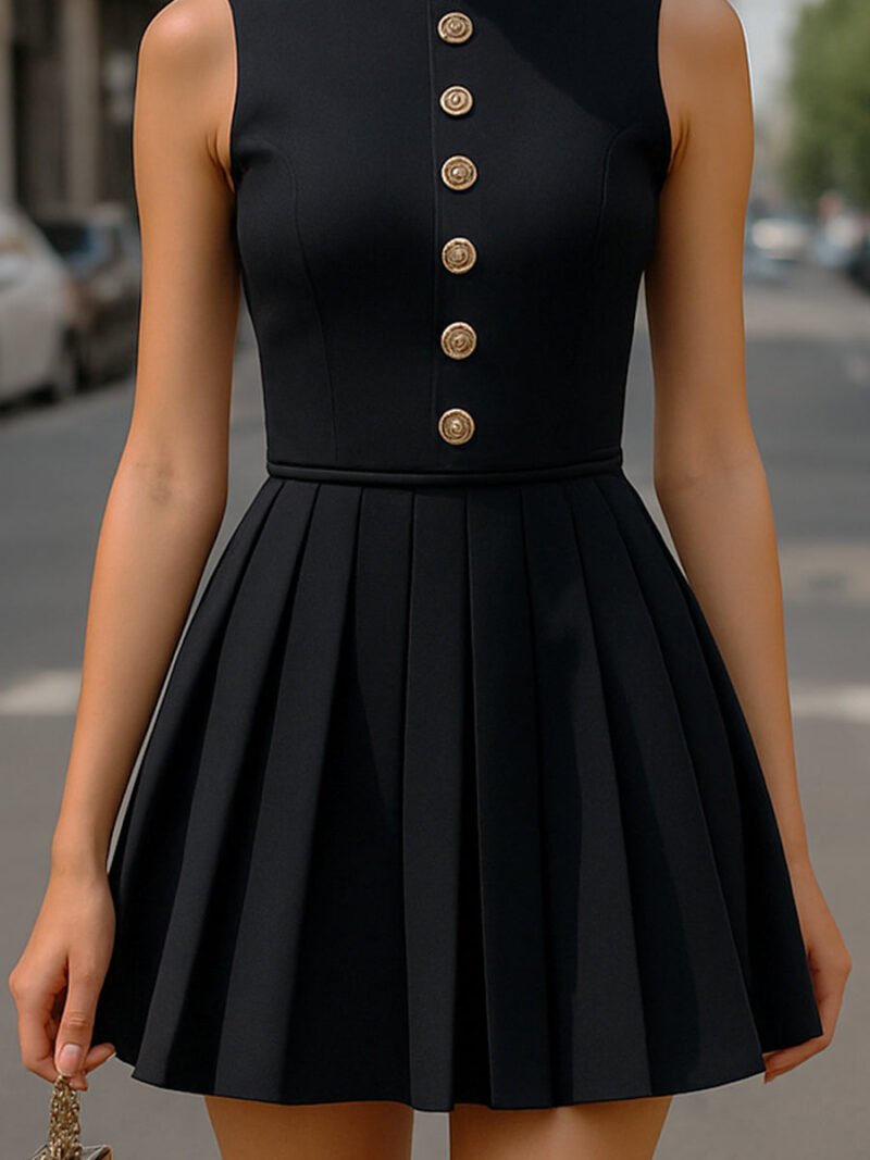 Elegant High-Neck Sleeveless Black Mini Dress - Image 2