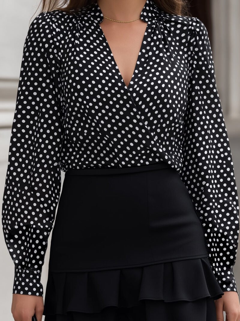 Polka Dot Wrap Blouse & Ruffled Mini Skirt Set - Image 2