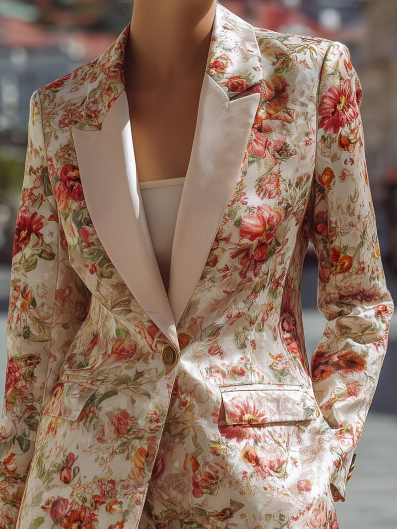 Floral Satin Blazer And Shorts Set - Image 2
