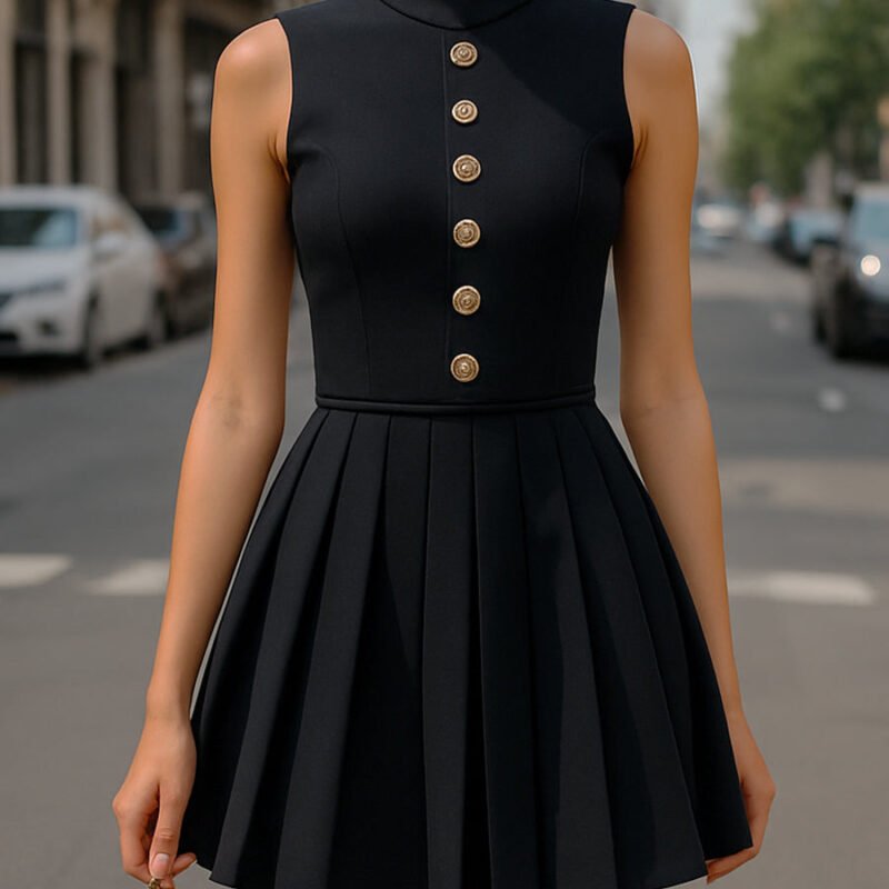 Elegant High-Neck Sleeveless Black Mini Dress