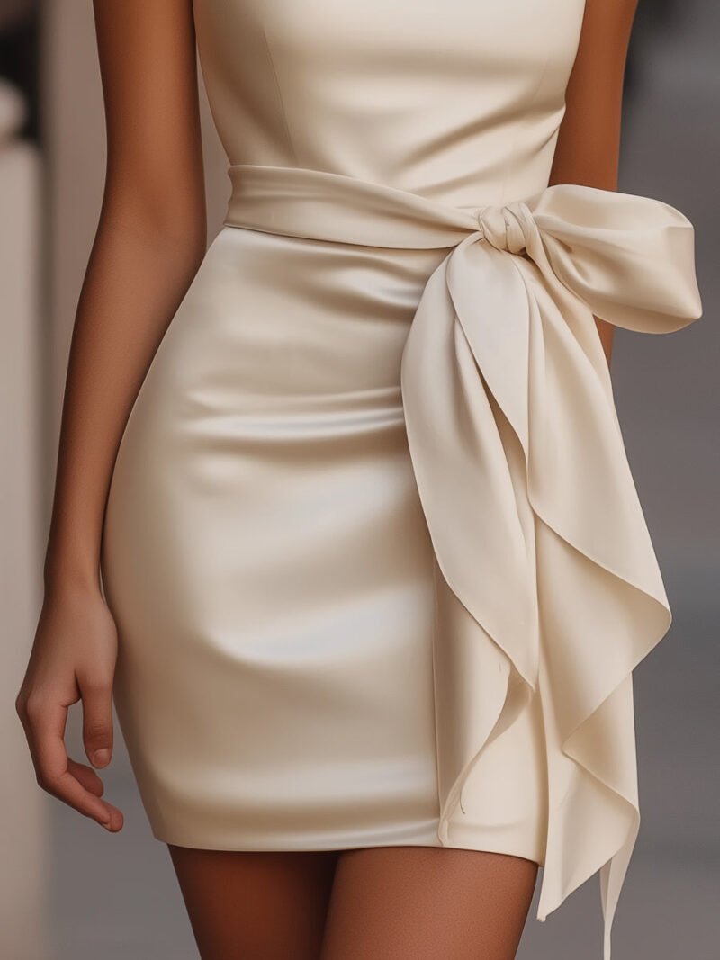 Satin Sleeveless Mini Dress With Ruffles And Bow Detail - Image 3
