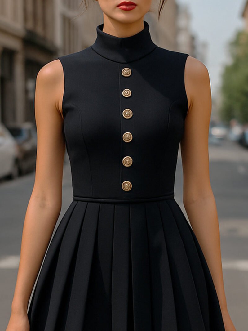 Elegant High-Neck Sleeveless Black Mini Dress - Image 3