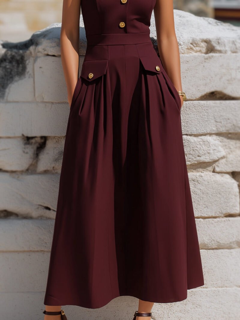 Sleeveless Button-Front Maxi Dress With Structured Pleat Detail - Image 3